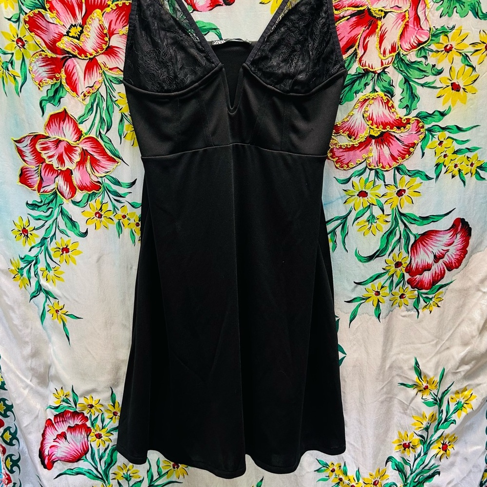 Zara Black Lace Bustier Mini Dress - Stretchy LBD Coquette Goth - Picture 6 of 6